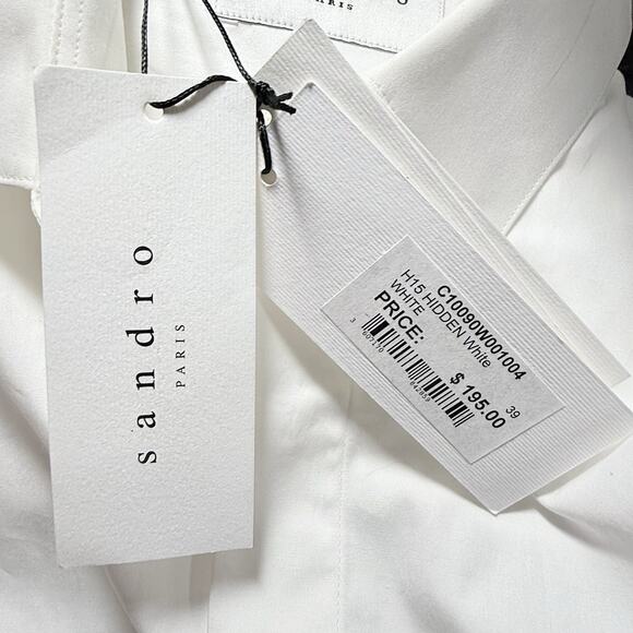 Sandro Paris NEW w Tags $195 Blouse Top Sz 39 EU/8 US Crisp White Classic Preppy - Picture 8 of 10